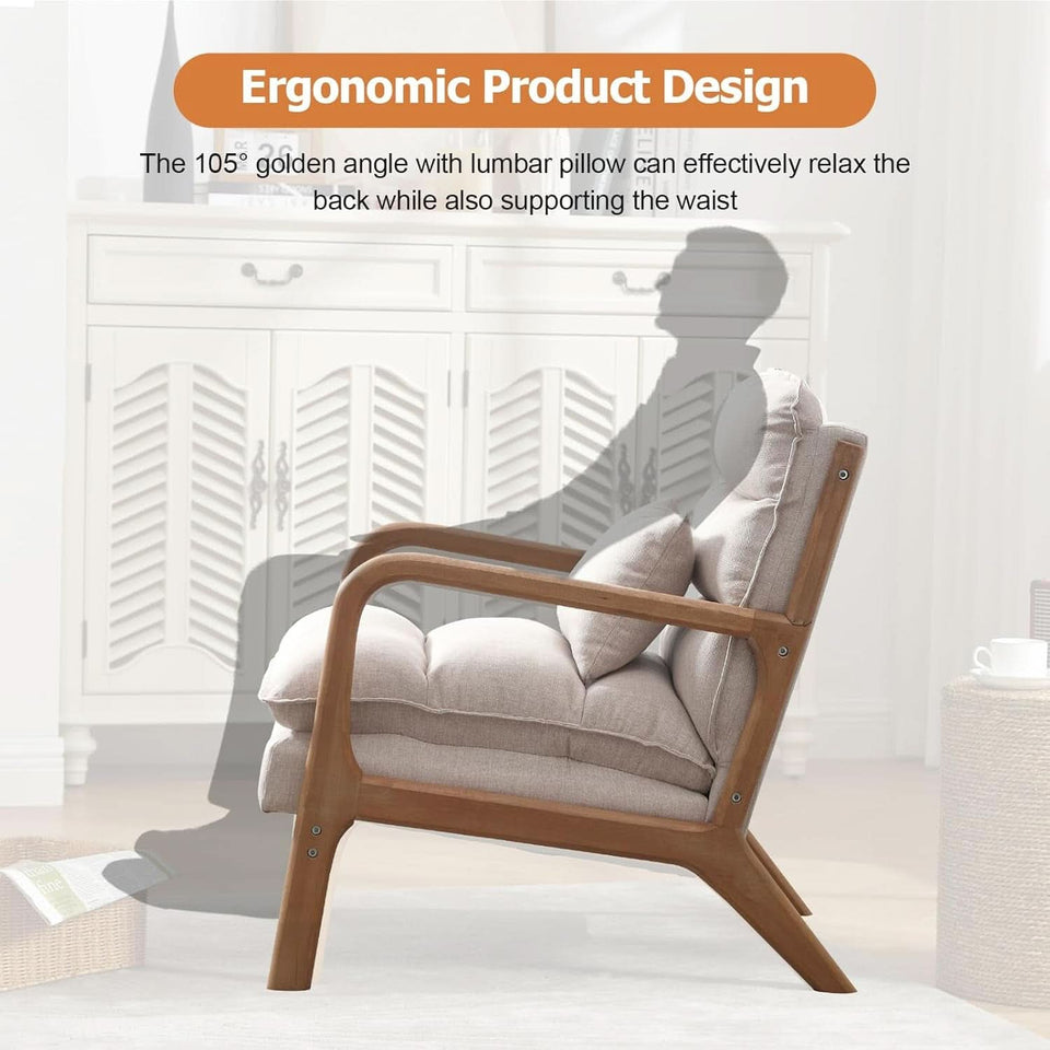 Beige Mid Century Modern Upholstered Accent Armchair
