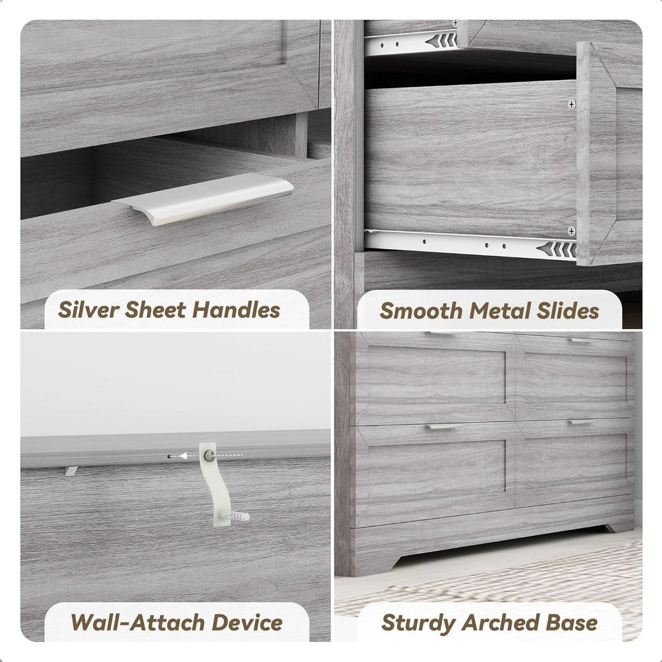 Wash Grey Six Drawer Contemporary Hardwood Dresser