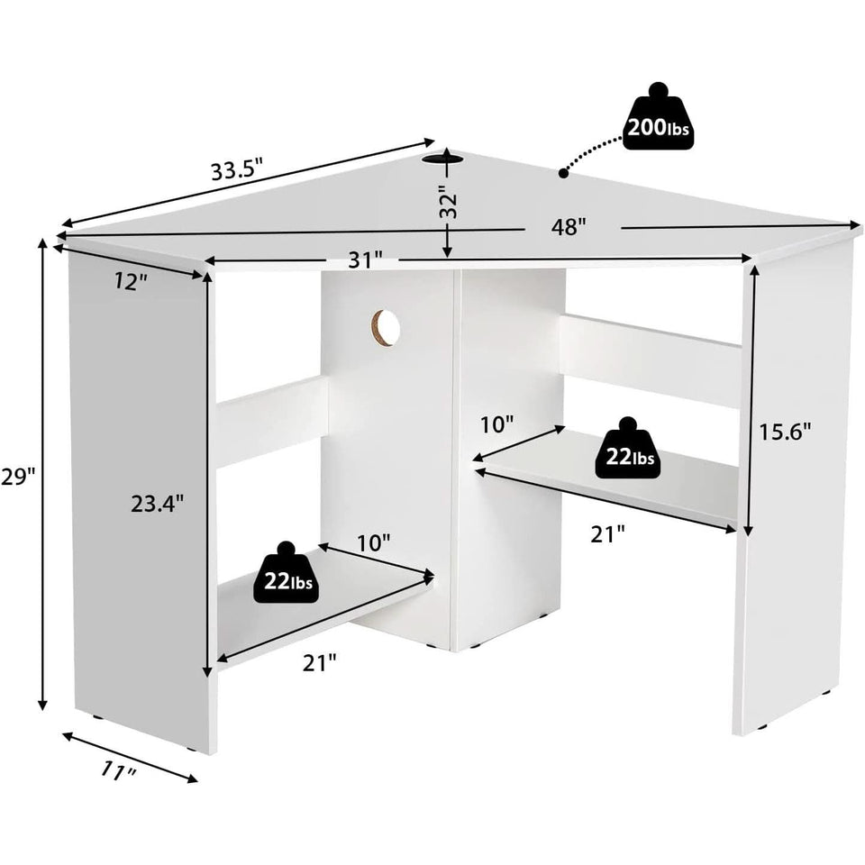 Compact White Corner Desk With Storage Shelves For Home Office