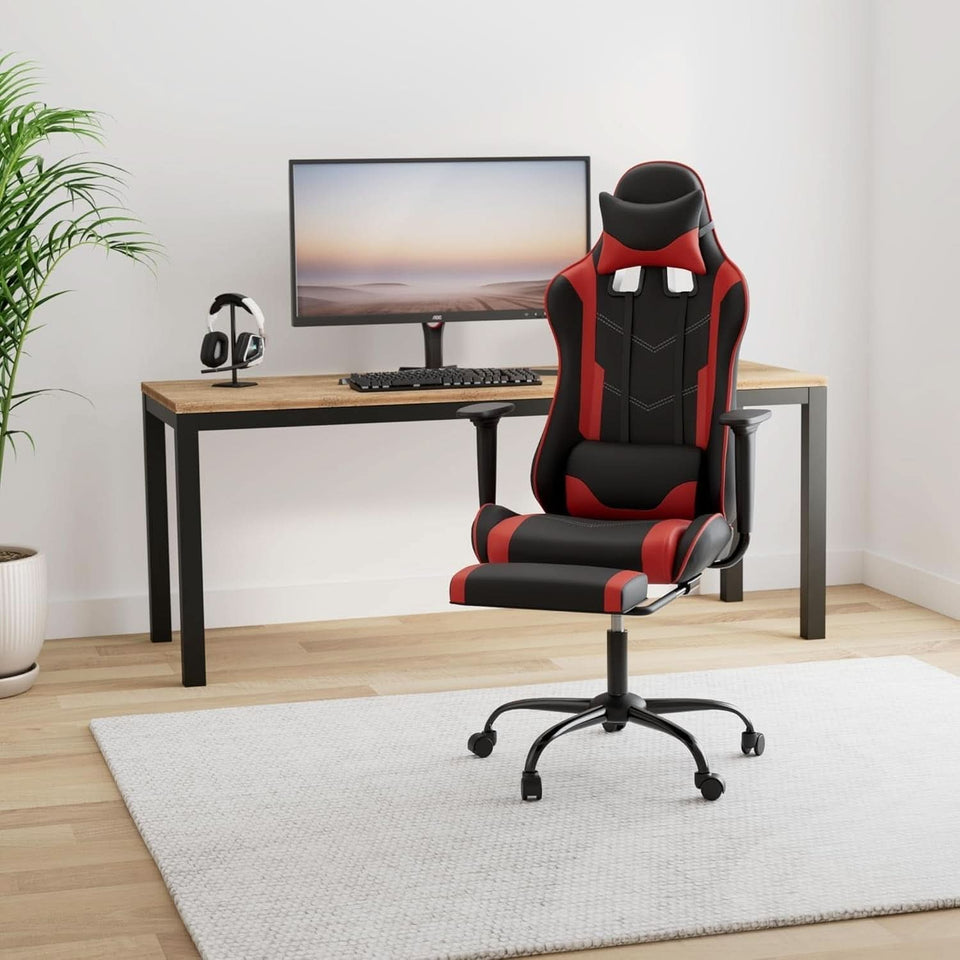 Ergonomic Gaming Chair With Footrest And Lumbar Support Red