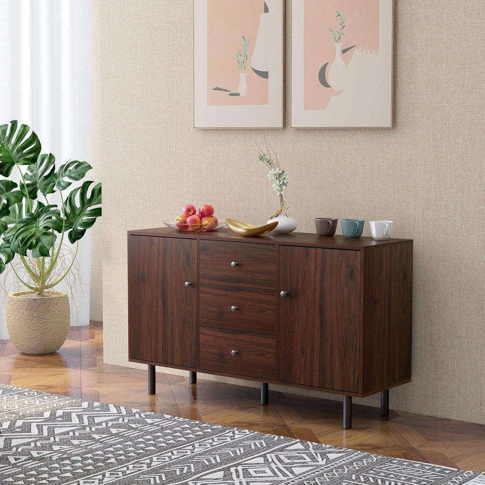 Rustic Brown Sideboard Buffet Cabinet With Three Drawers