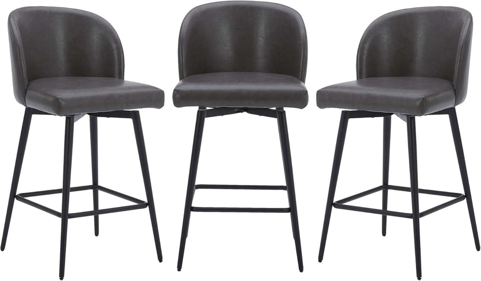 Counter Height Bar Stools Set of 3 26in Grey Faux Leather