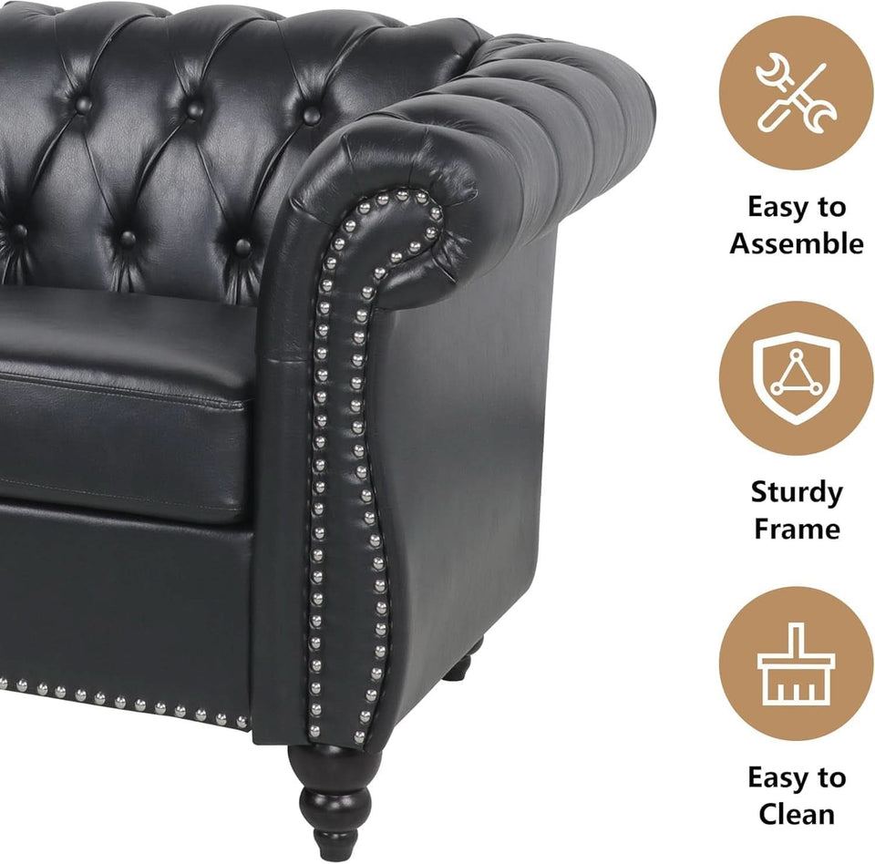3 Piece Living Room Sectional Sofa Set Black Modern