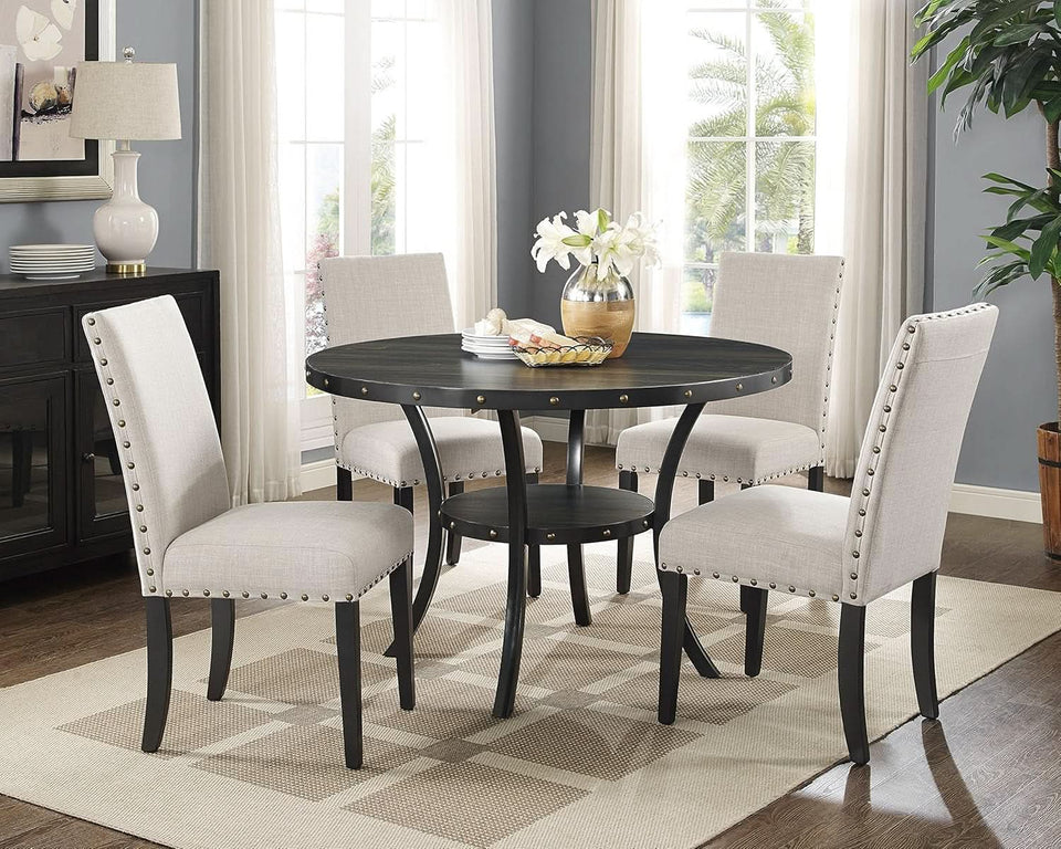 Tan Fabric Dining Chairs With Nailhead Trim Set Of 2