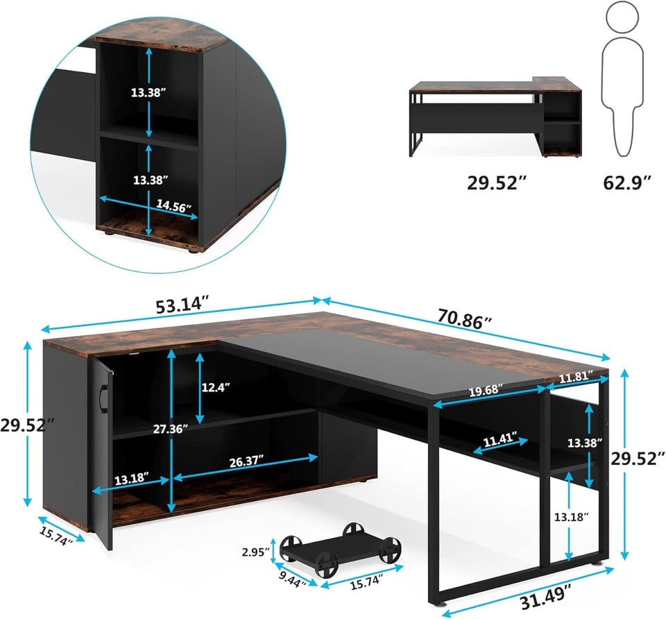 71 Inch L Shaped Executive Desk Brown And Black Office