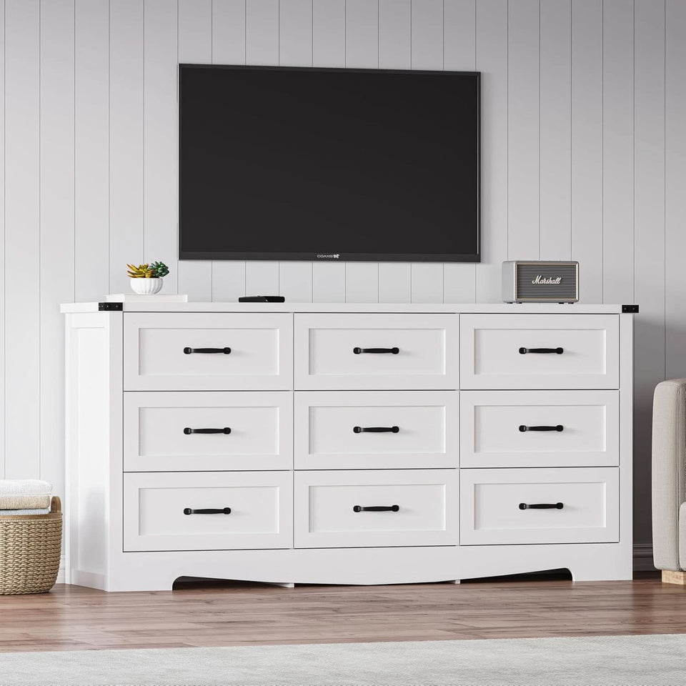 White 59 Inch Premium Modern Multicompartment Dresser