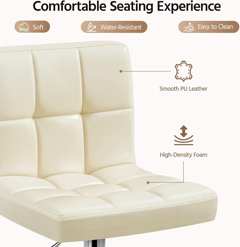 Beige Adjustable PU Leather Swivel Bar Stools Set Of 2