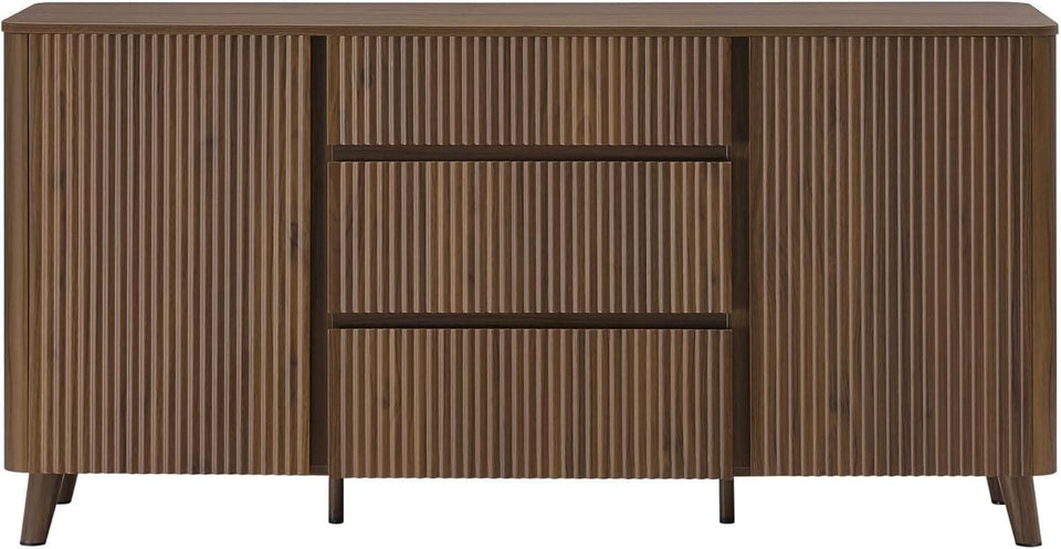 62 Inch Walnut Sideboard Buffet With Adjustable Shelves