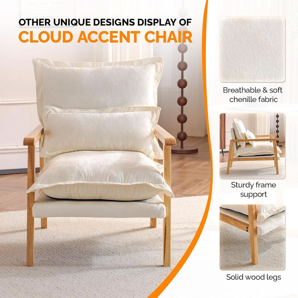 Cloud Accent Armchairs Beige Chenille With Lumbar Pillow