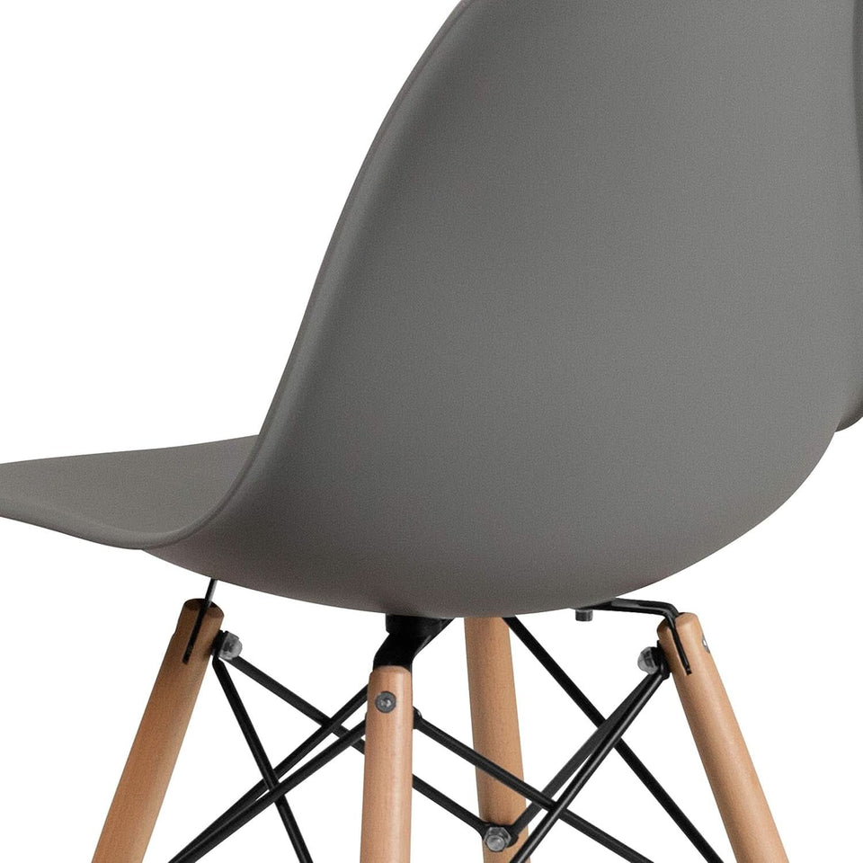 Moss Gray Plastic Chair With Wooden Legs For Dining Room