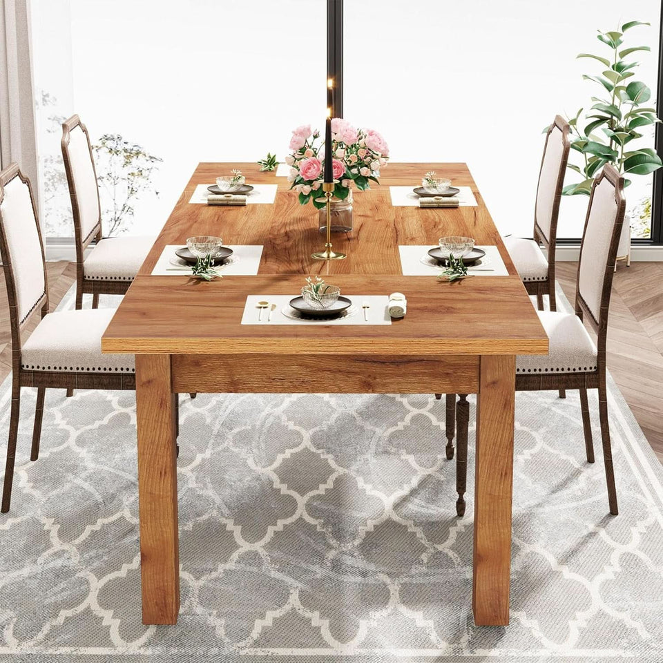 70.87 Inch Wood Dining Table Farmhouse Thickened Legs