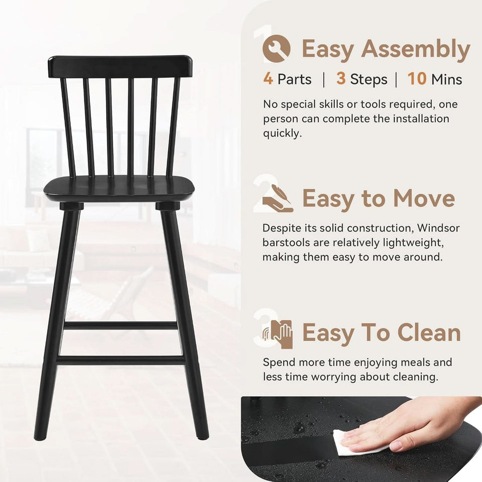 Classic Wooden Bar Stools Set of Four for Kitchen