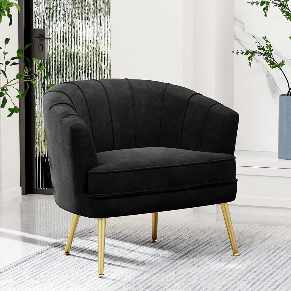 Modern Black Velvet Accent Chair With Gold Legs Living Room