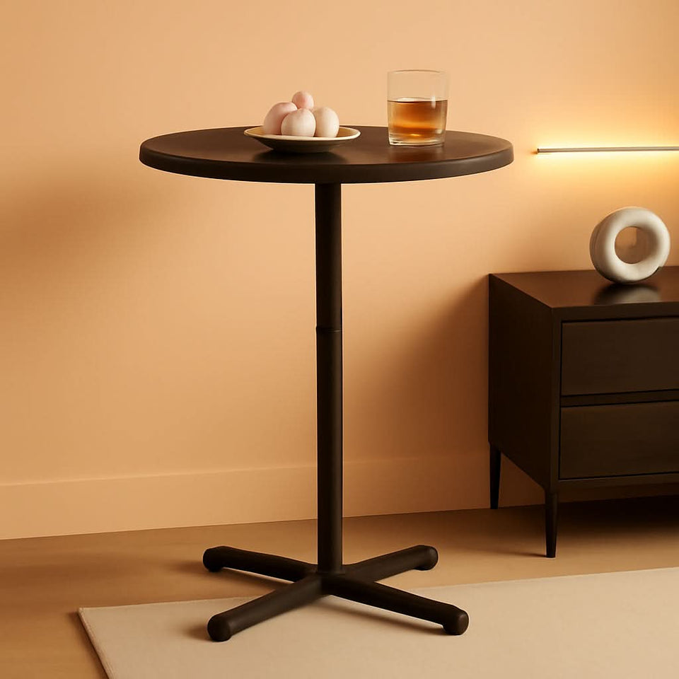 Round Pub Table 23 Inch Diameter Ebony Black Metal Frame