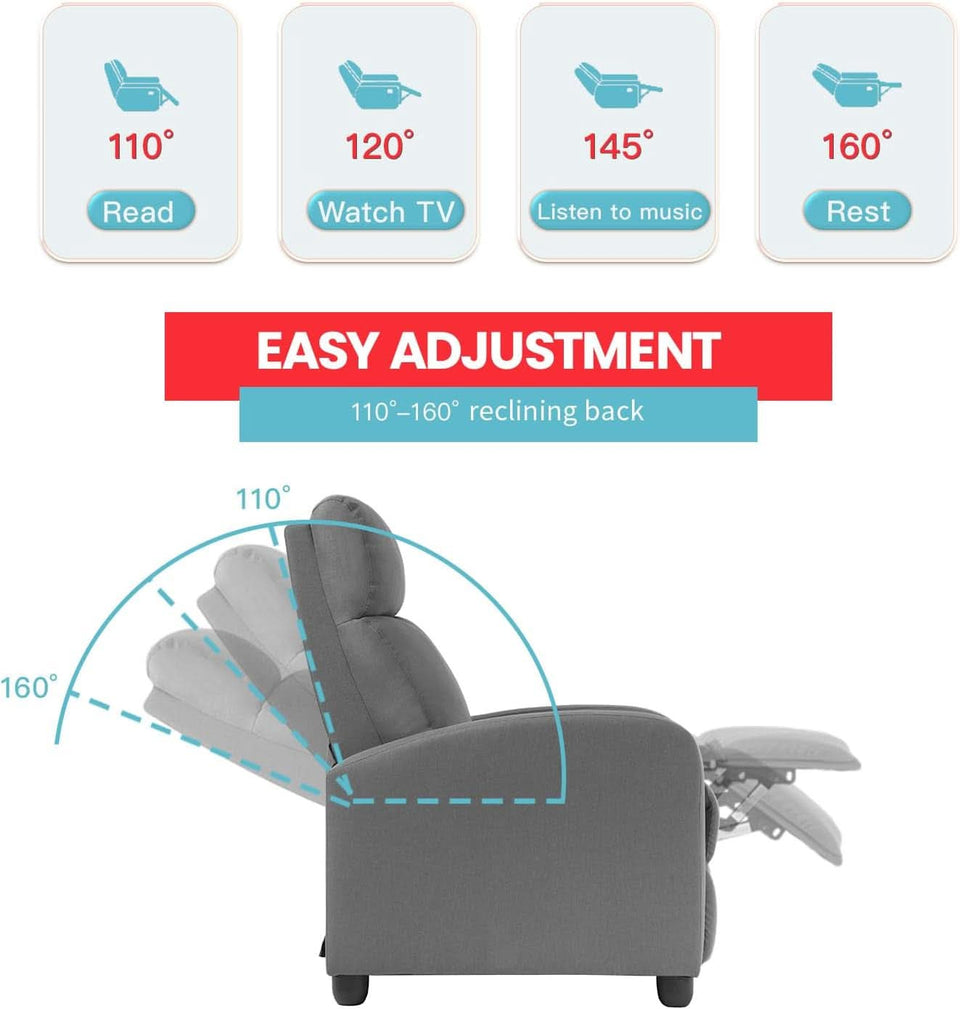 Grey Recliner Chair With Lumbar Support For Living Room