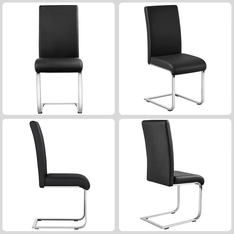 Leather Upholstered Dining Chairs Set Of 2 With Metal Legs Black