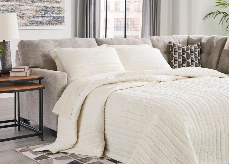 Beige Sleeper Sectional Featuring Chaise Memory Foam
