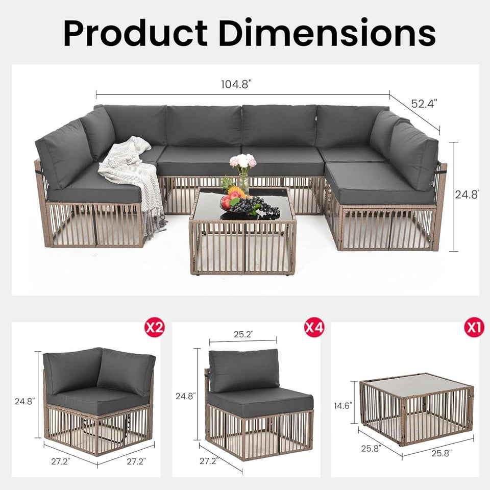 Brown Rattan Outdoor Conversation Set With Gray Cushions