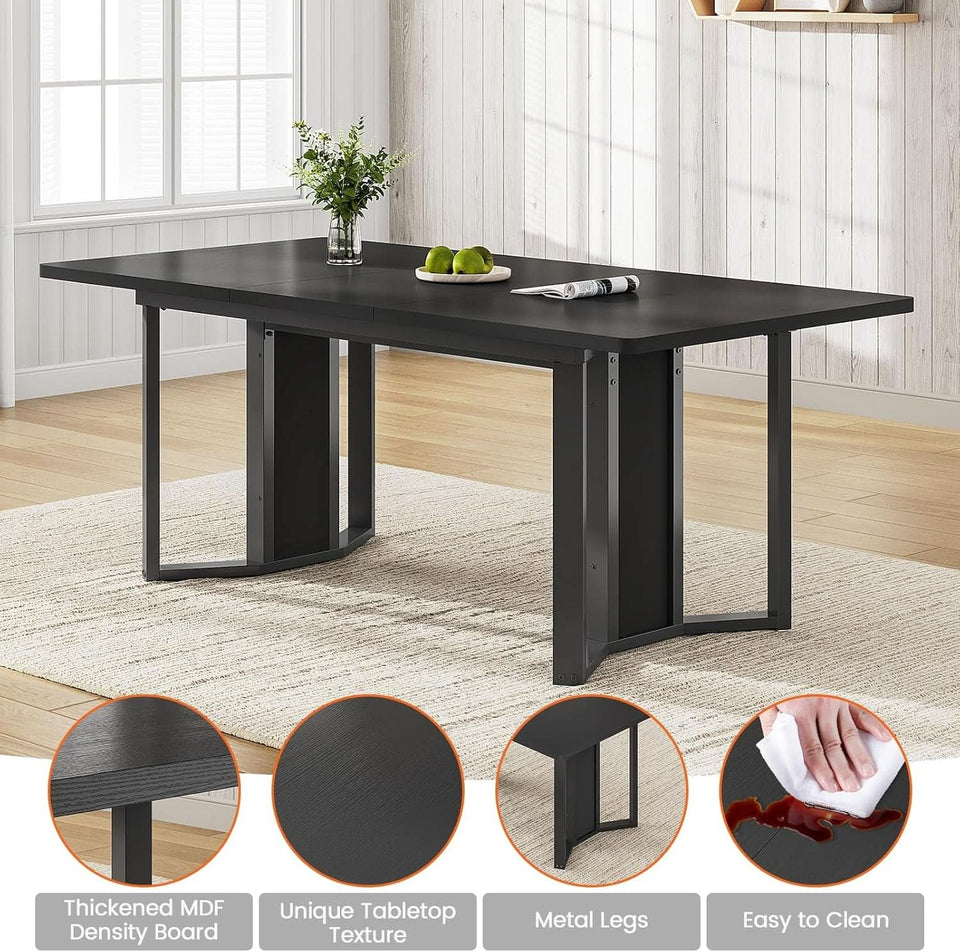 63 Inch Extendable MDF Board Dining Table Set Black Finish