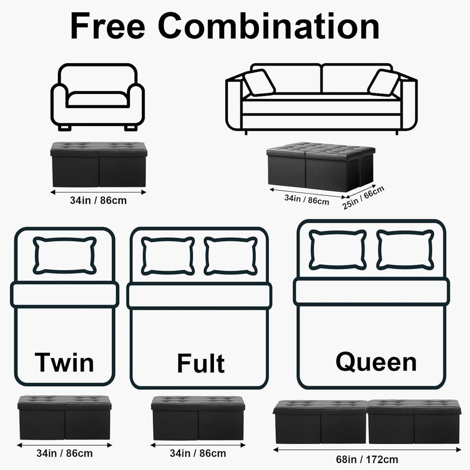 Ottoman With Premium Black Storage 34 Inch Dimension