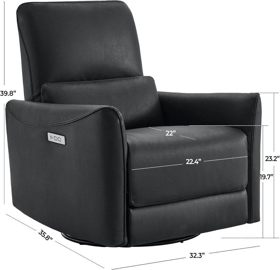 Power Recliner Chair USB Charging Lumbar Support Black