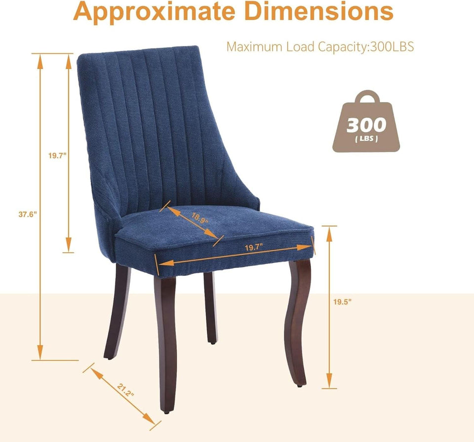 Blue Linen Dining Chairs Set Of 4 With Channel Tufting