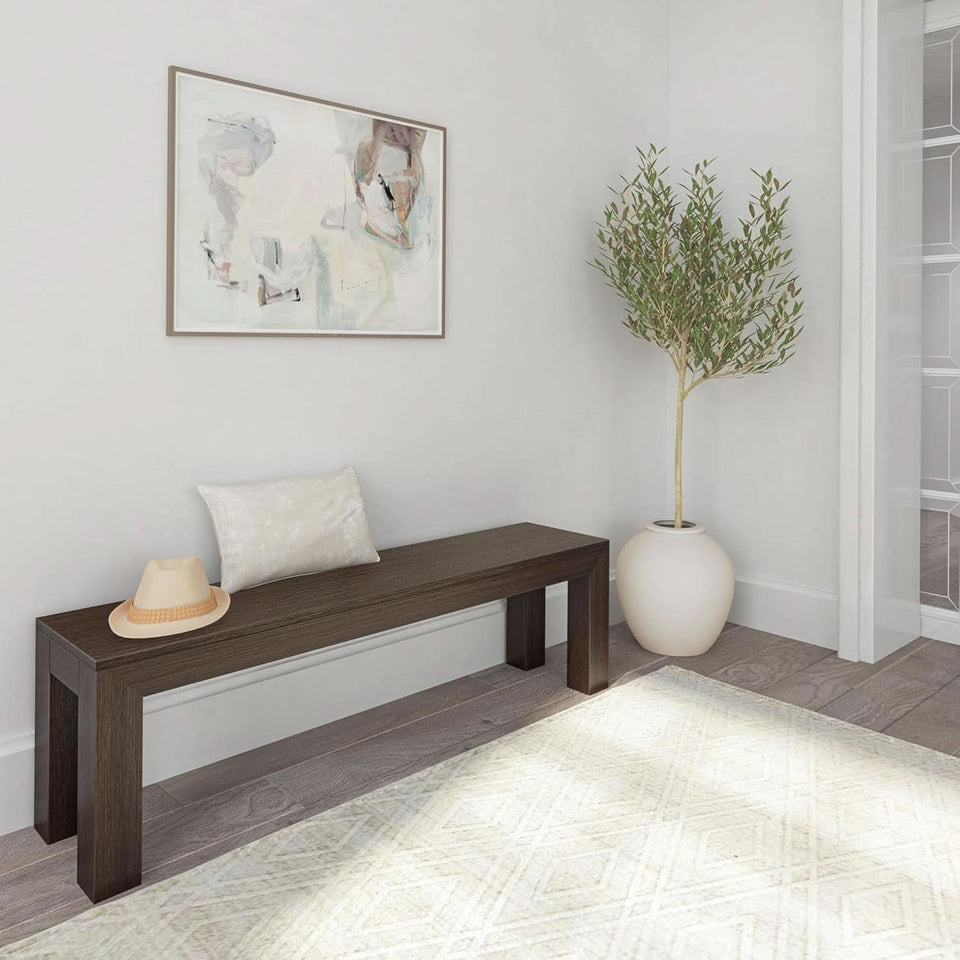 60 Inch Solid Wood Dining Bench Walnut Wirebrush Finish
