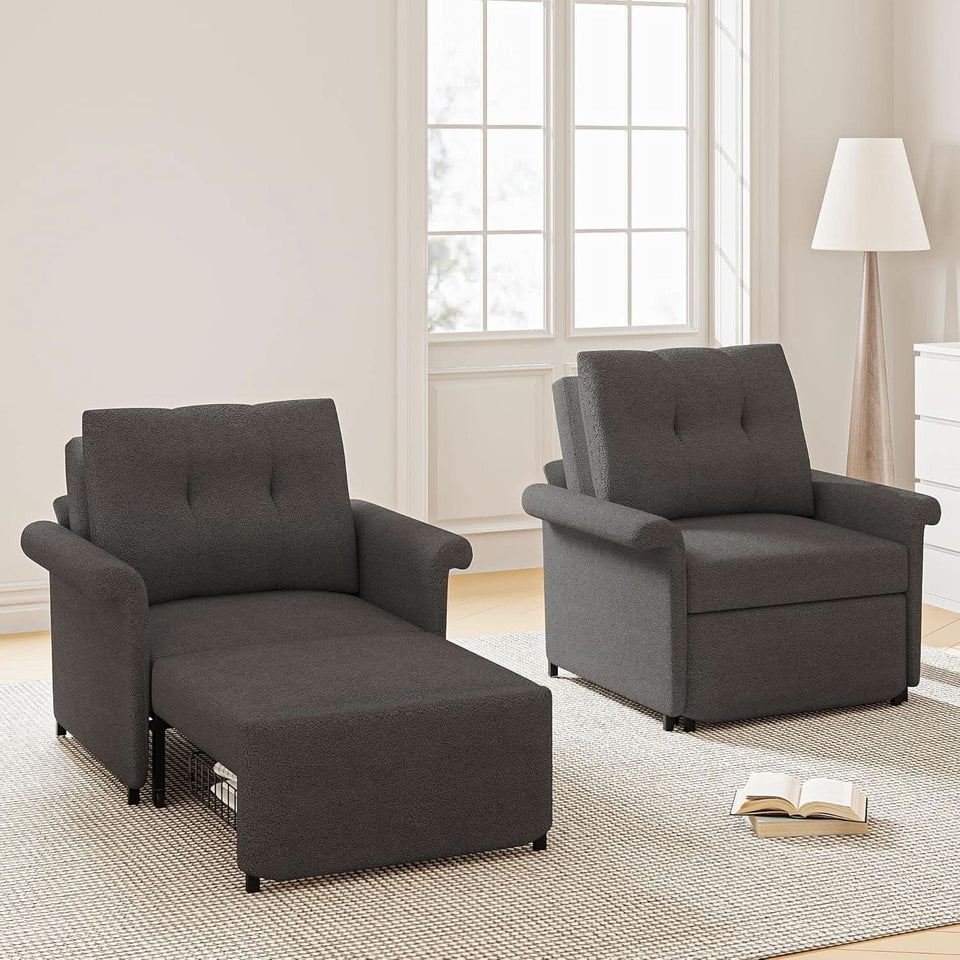 Dark Gray Lambswool Fabric Textured Sofa Bed Chair Storage
