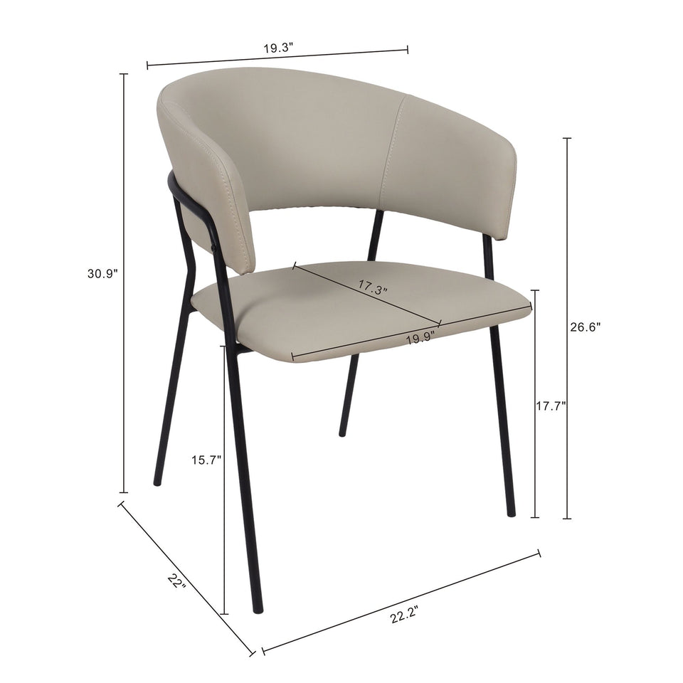 Slate Metal Vegan Leather Armchair (Set of 4) in Stone Gray