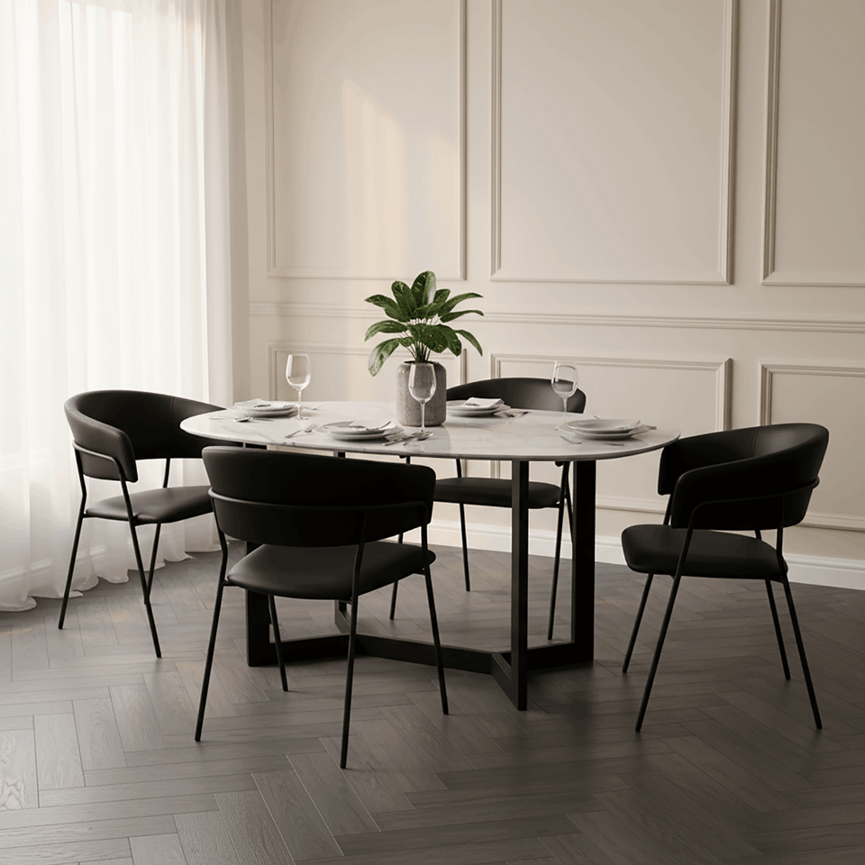 Slate Metal Vegan Leather Armchair (Set of 4)