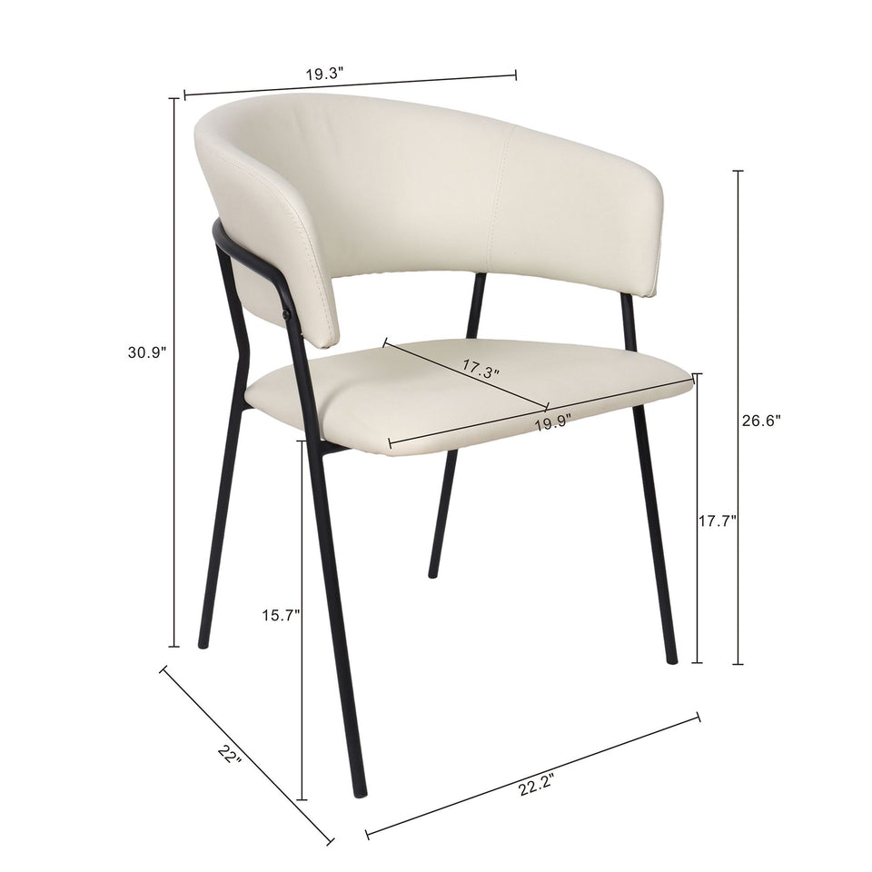 Slate Metal Vegan Leather Armchair (Set of 4) in Ivory
