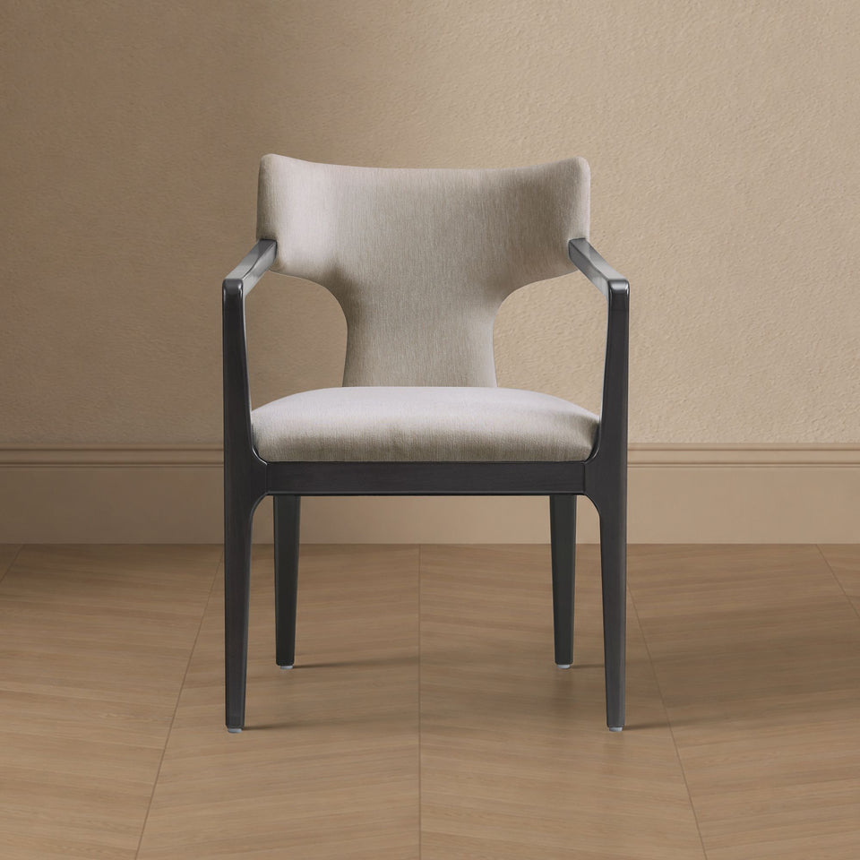 Eloria Wood Chenille Armchair in Taupe - lifestyle   front 1
