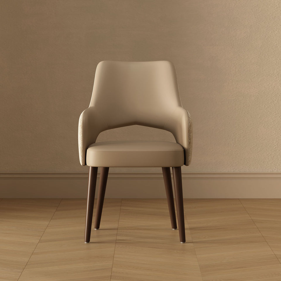 Liora Wood Upholstered Dining Armchair (DC1724) in Latte - lifestyle front