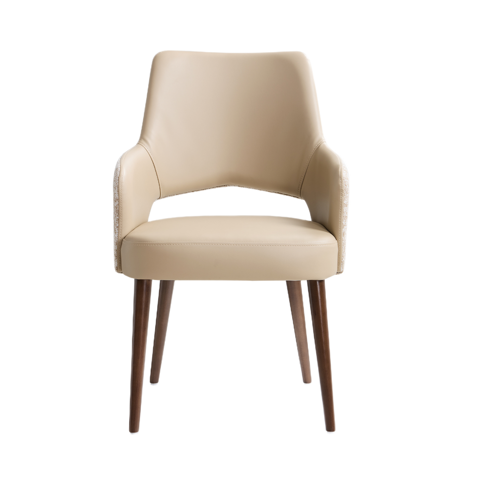 Liora Wood Upholstered Dining Armchair (DC1724) in Latte - white background   front 1