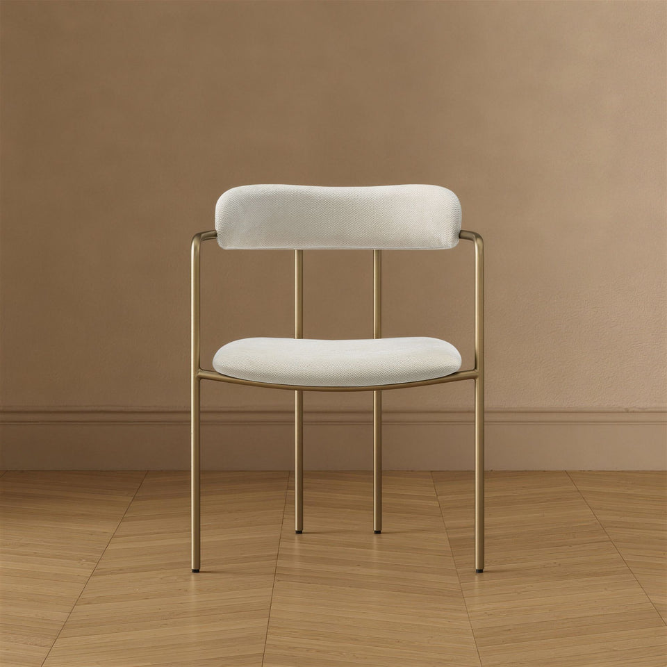 Serene Metal Upholstered Dining Chair (DC1882) in Alabaster - lifestyle front