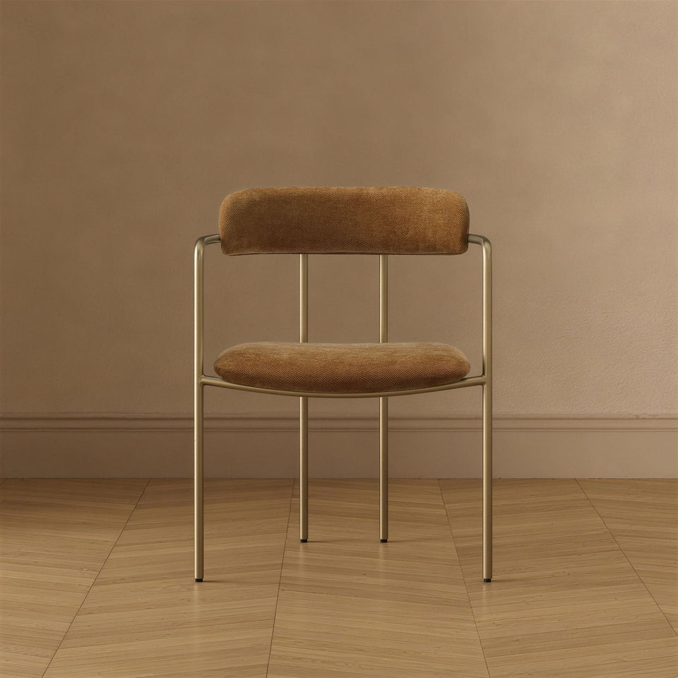 Serene Metal Upholstered Dining Chair (DC1882) in Turmeric - lifestyle front
