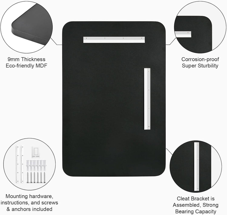 24x36 Inch Black Rounded Rectangle Bathroom Mirror With Anti Rust Stainless Steel Frame