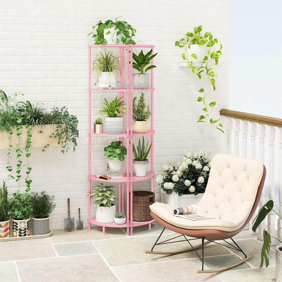 65 Inch Rustic Corner Shelf Stand 5 Tier Display Shelves