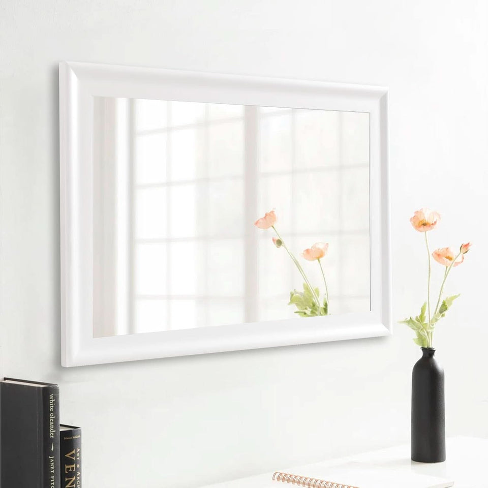 Rectangular White Wood Wall Mirror 24x36 Inches Bathroom