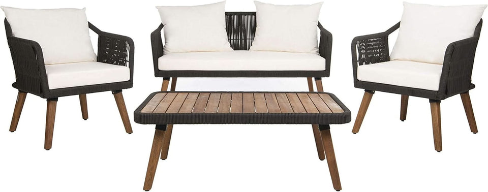 Outdoor Patio 4 Piece Eucalyptus Rope Furniture Set