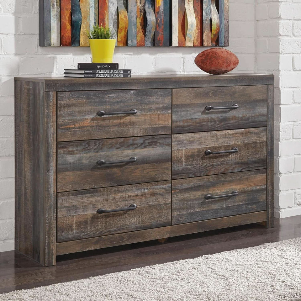 weathered brown dresser Eli Wide Dresser, 6 Drawers, Antique Gray Metal Pulls, Weathered Brown Benjara