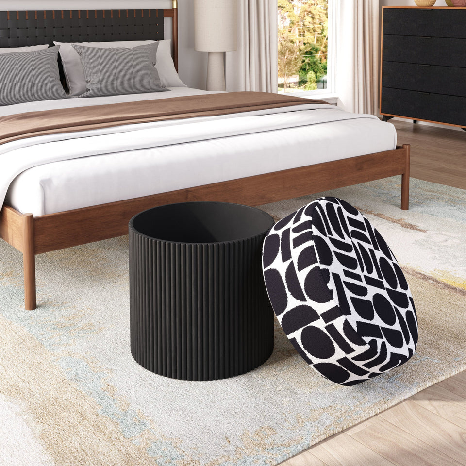 Boto Storage Ottoman Black & White