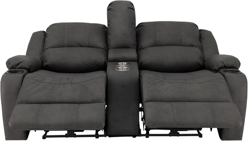 67 Inch Powered Wall Hugger Recliner Sofa Gunmetal Fabric