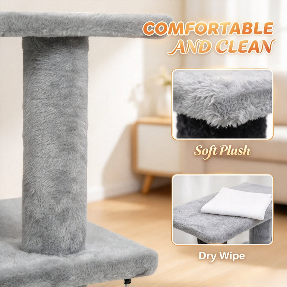 Modular Pet Cat Stairs with Flexible Setup - Particleboard & Plush, Gray/Black