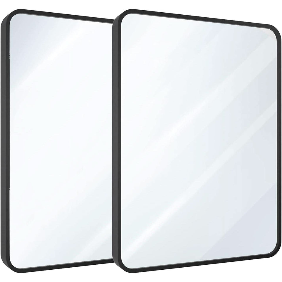 Set of Two Black Bathroom Mirrors 24 x 36 Inch Metal Frame Rectangle Vanity