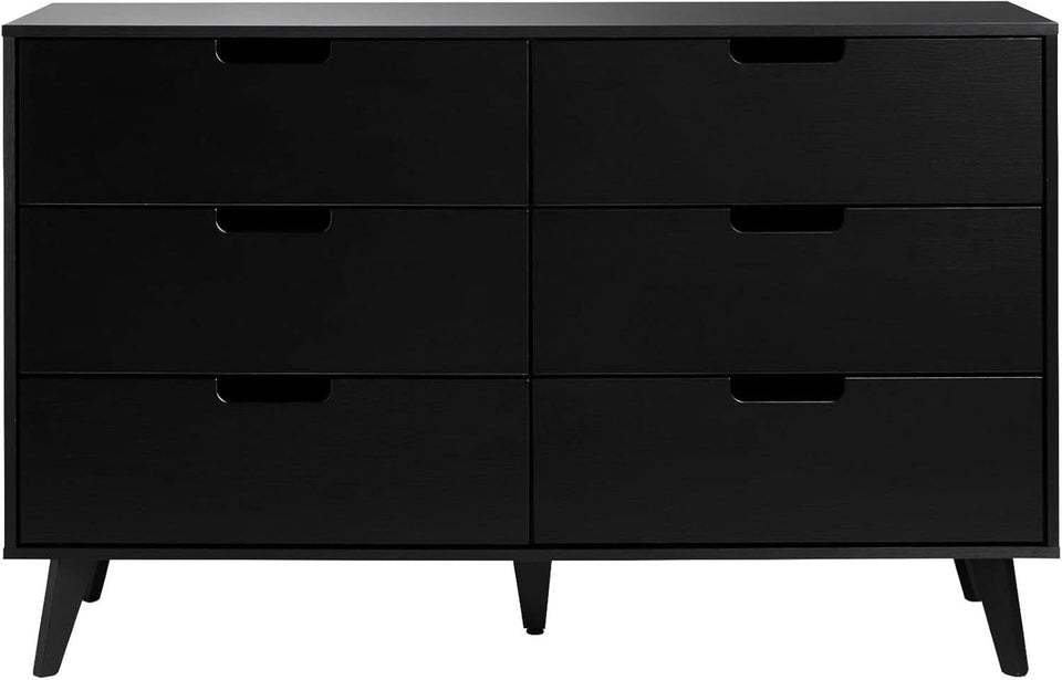 Modern Six Drawer Dresser Black 52 Inch Bedroom Storage