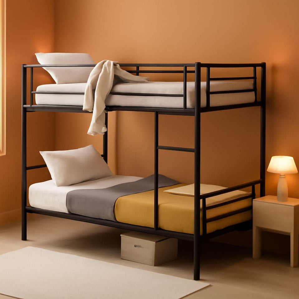 Twin Over Twin Bunk Bed With Stairs Black Metal Frame