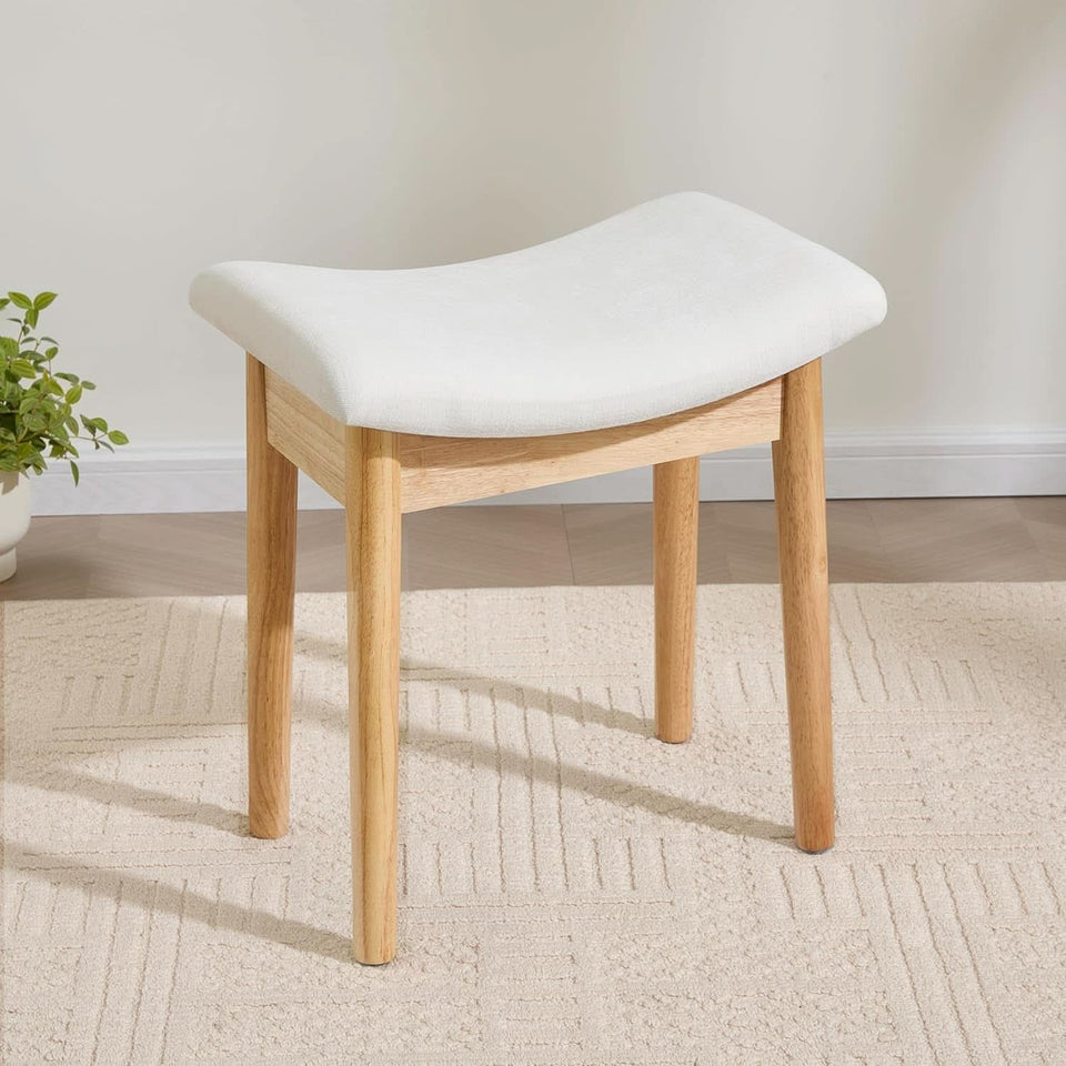 Beige Velvet Upholstered Vanity Stool 18 Inch Chair