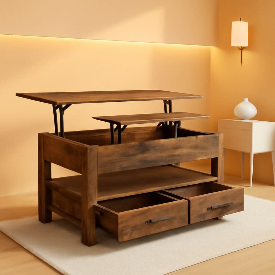Rustic Brown Lift Top Coffee Table With Hidden Storage
