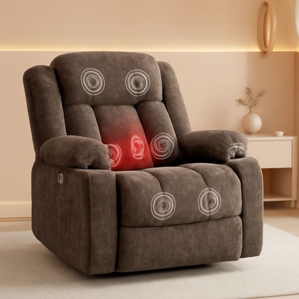 Brown Power Recliner With Massage And Heat Power Lift